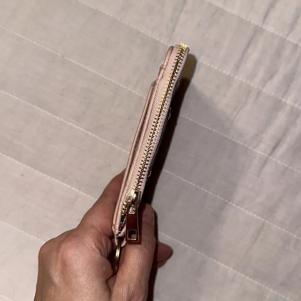 Mudd Dusty Pink Gold Tone Key Ring Card Coin Case Small Wallet